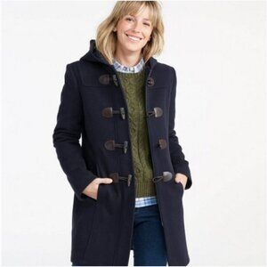 L.L. BEAN Classic Lambswool Duffel Coat 14P Navy Blue Toggle Bellandi Italy Wool